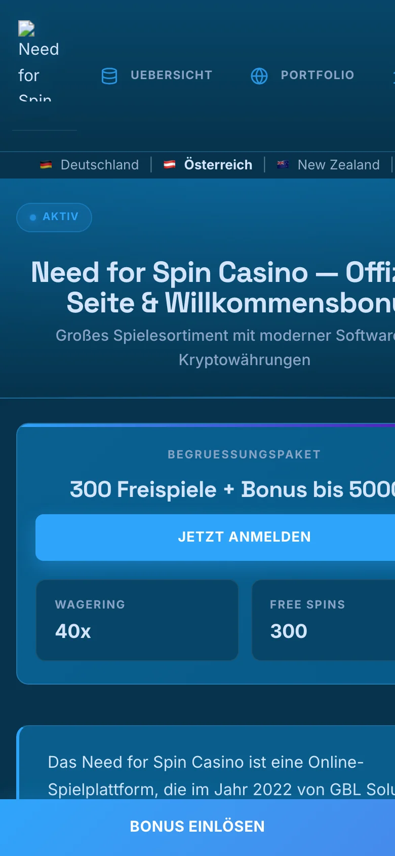 Need for Spin Casino mobile lobby screenshot