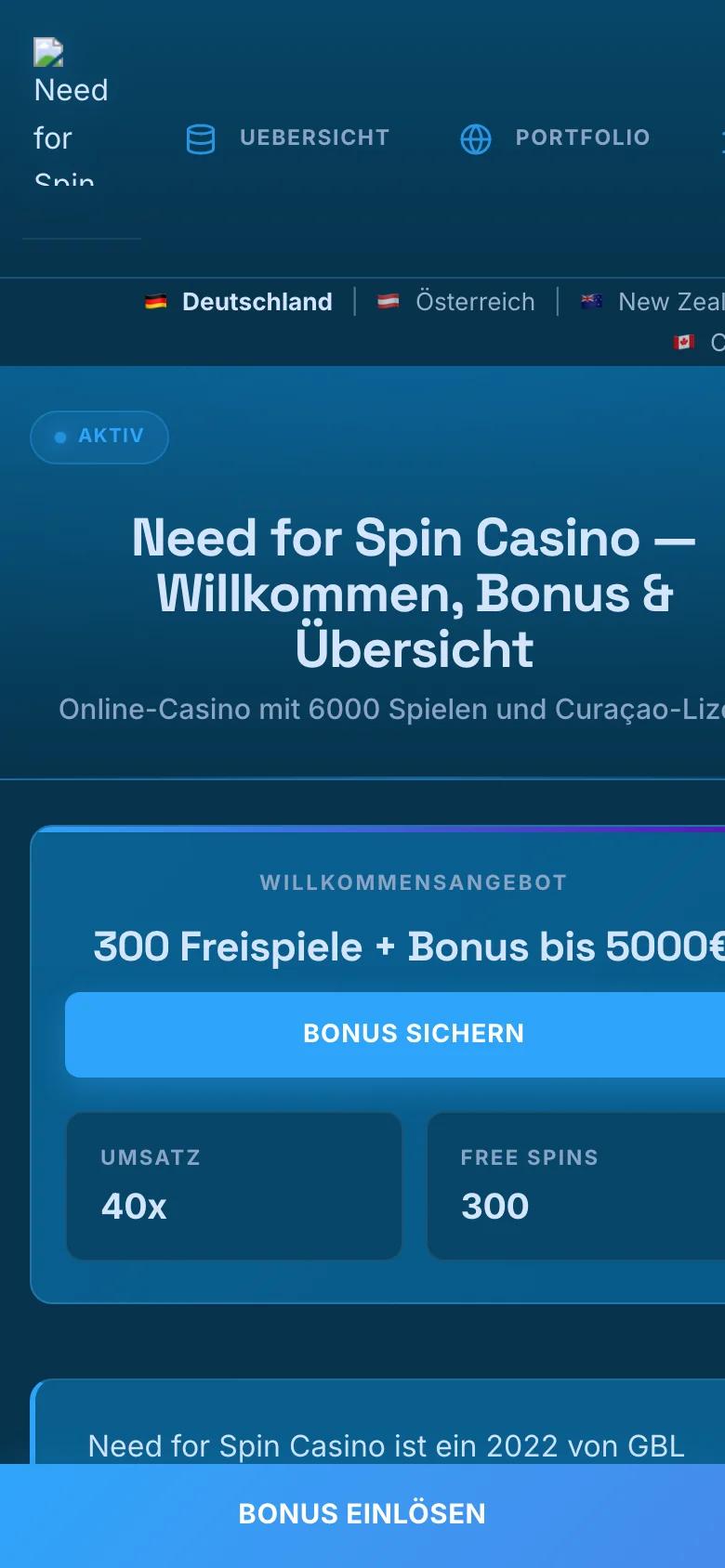 Need for Spin Casino mobile lobby screenshot