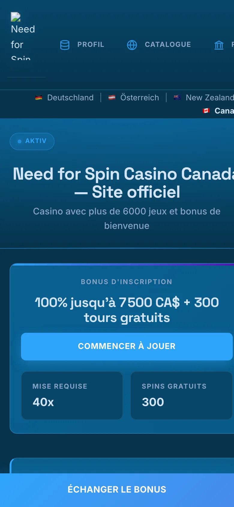 Need for Spin Casino mobile lobby screenshot